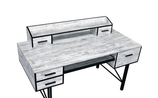 ACME Safea Computer Desk, Antique White & Black Finish