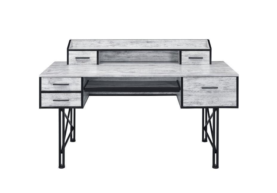 ACME Safea Computer Desk, Antique White & Black Finish