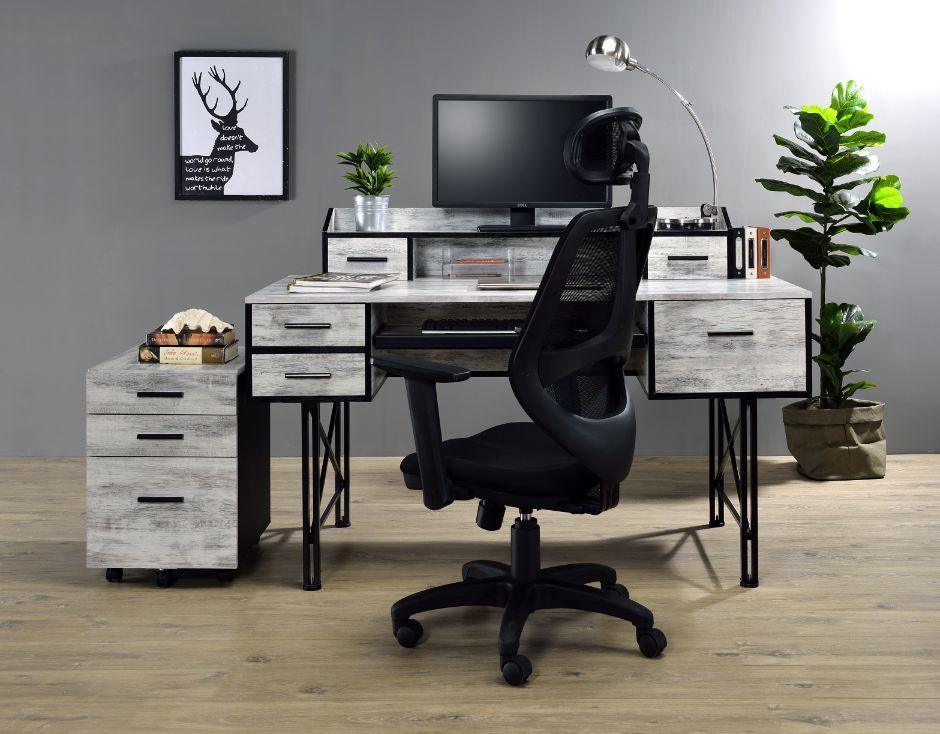 ACME Safea Computer Desk, Antique White & Black Finish