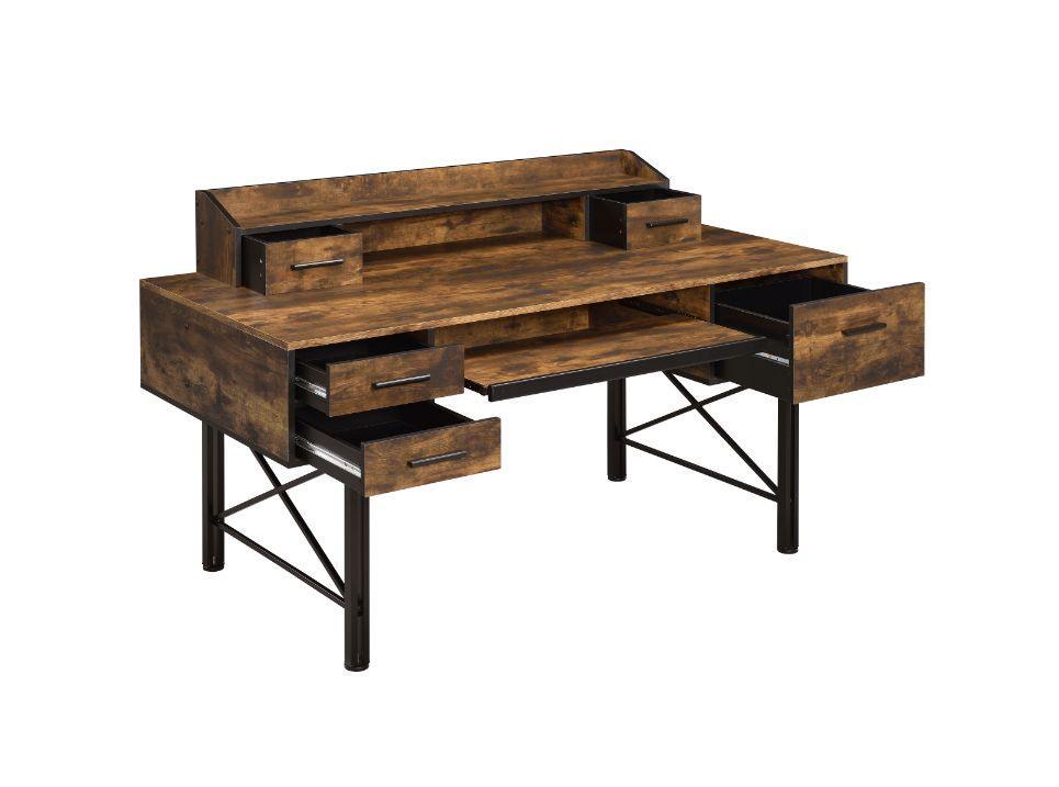 ACME Safea Computer Desk, Weathered Oak & Black Finish