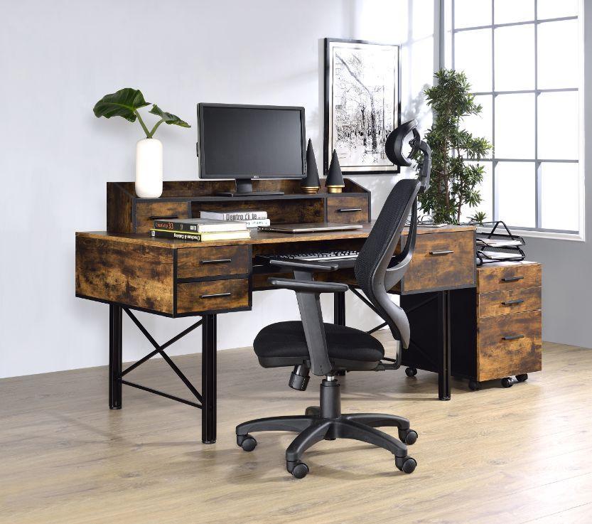 ACME Safea Computer Desk, Weathered Oak & Black Finish