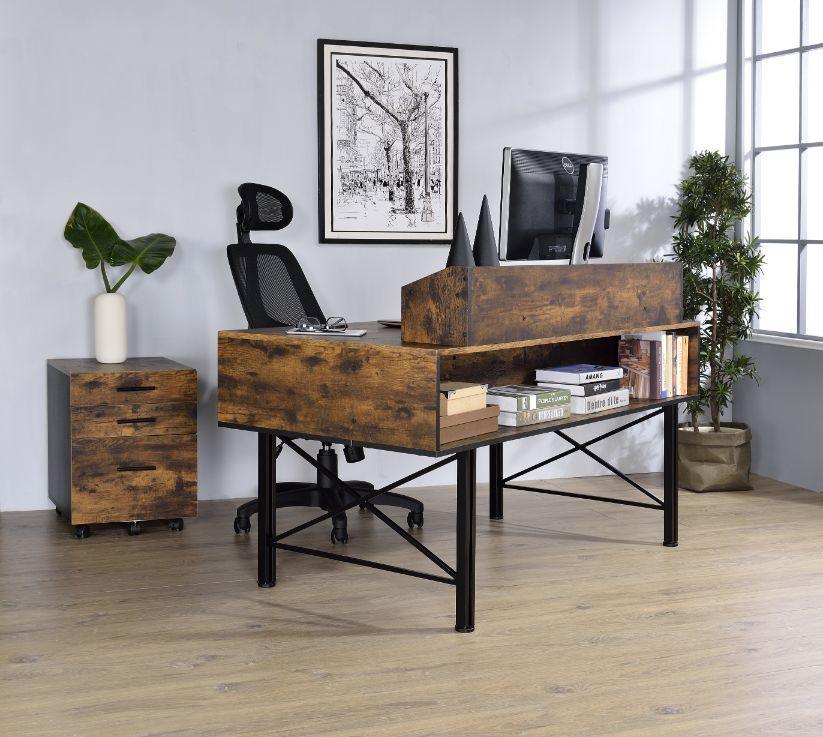 ACME Safea Computer Desk, Weathered Oak & Black Finish