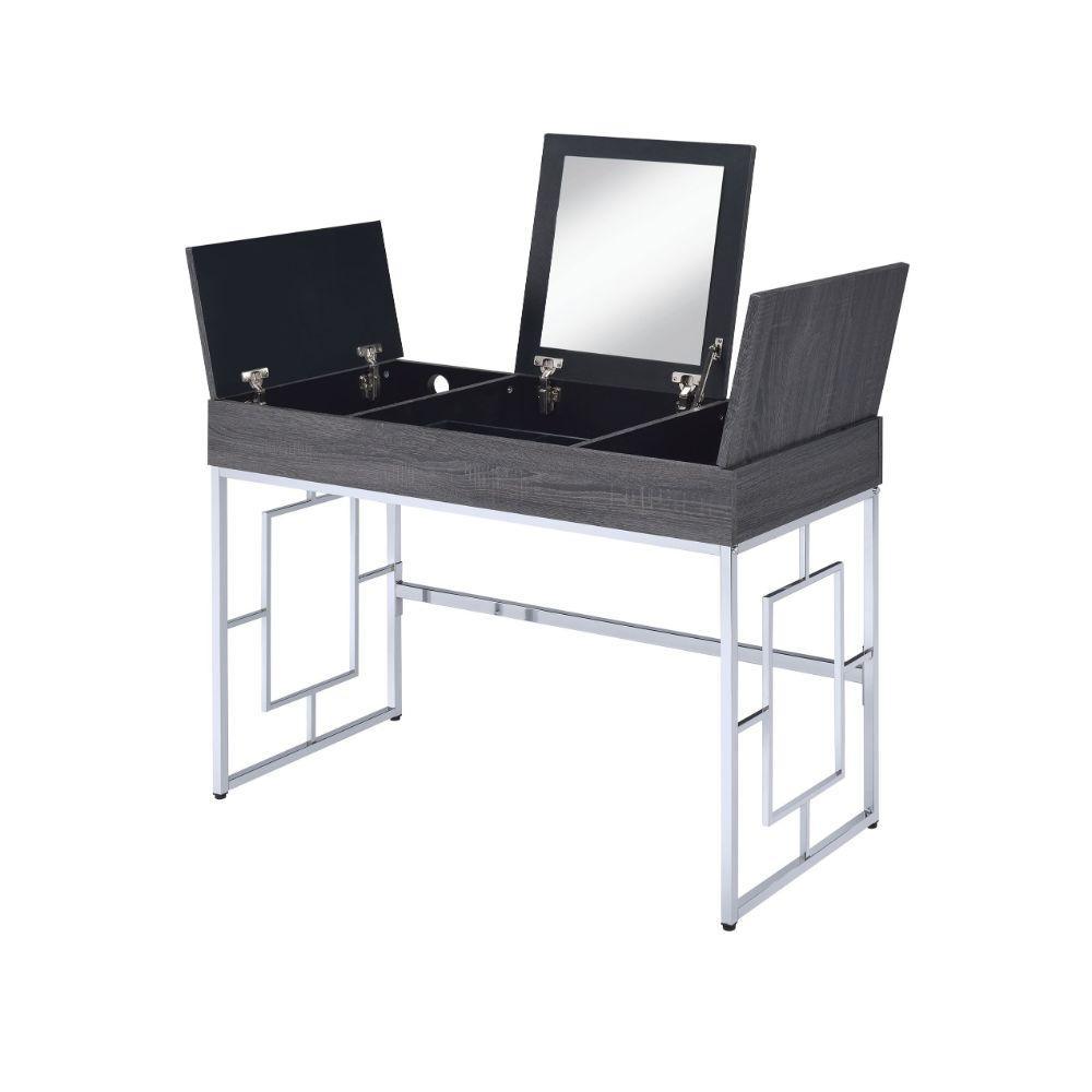 ACME Saffron Vanity Desk, Black Oak & Chrome