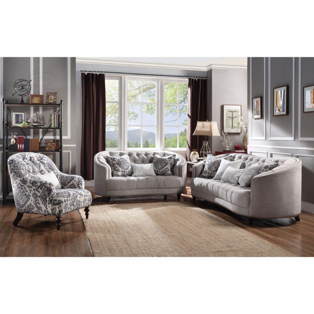 ACME Saira Loveseat w/3 Pillows, Light Gray Fabric