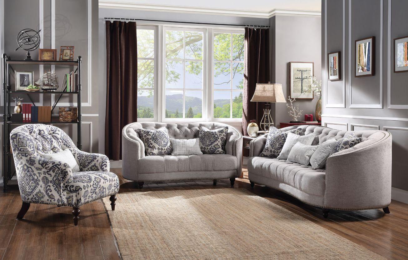 ACME Saira Sofa w/5 Pillows, Light Gray Fabric