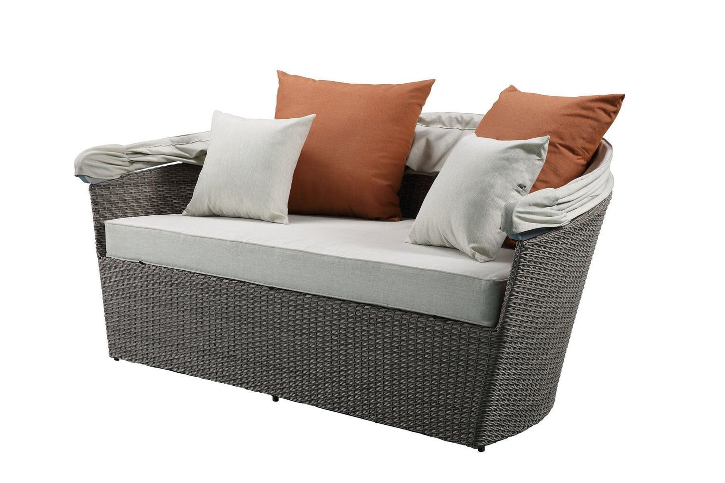 ACME Salena Patio Canopy Sofa & Ottoman, Beige Fabric & Gray Wicker