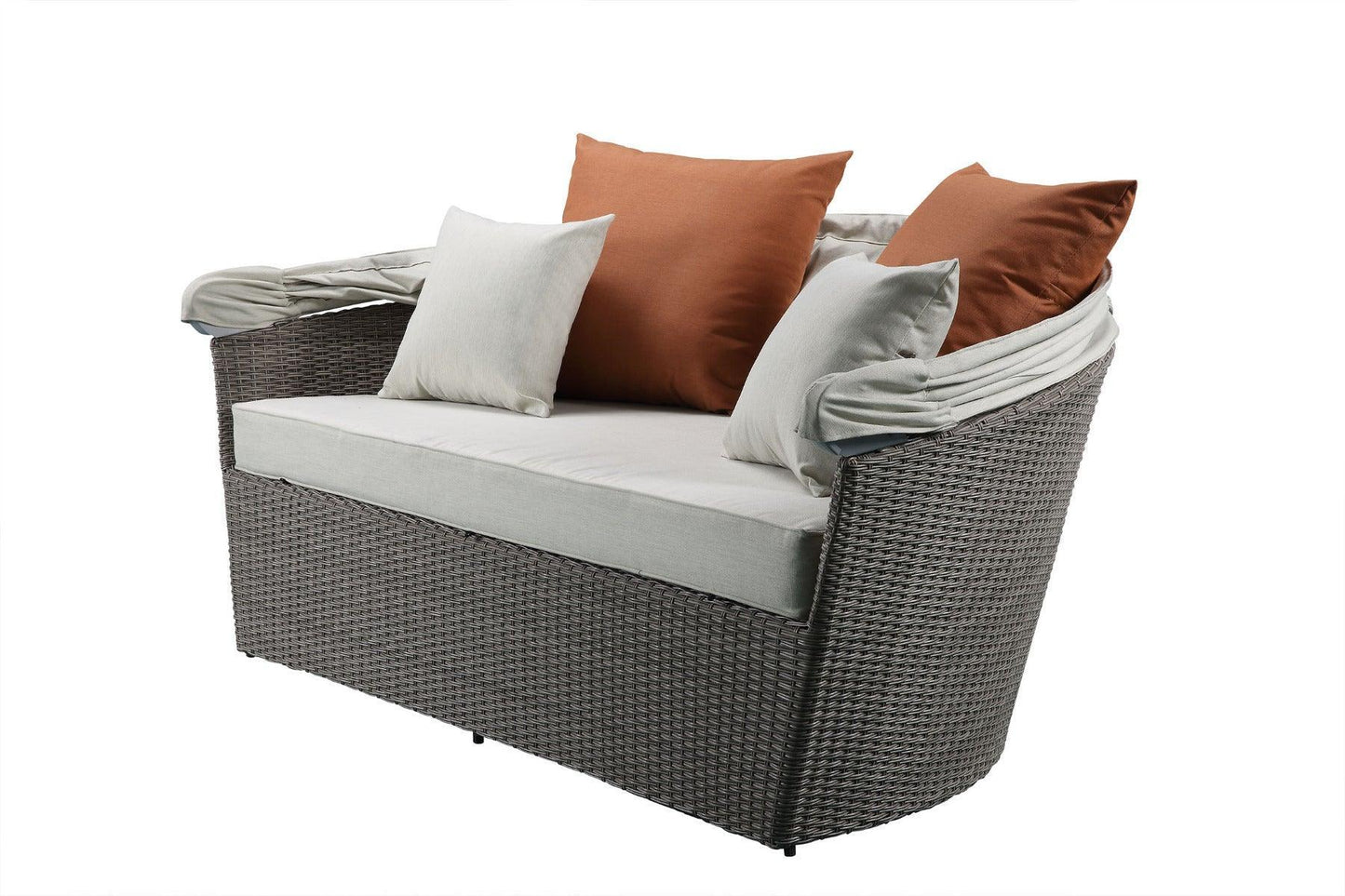 ACME Salena Patio Canopy Sofa & Ottoman, Beige Fabric & Gray Wicker