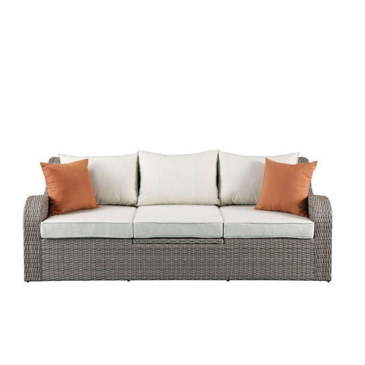 ACME Salena Patio Sectional & 2 Ottomans, Beige Fabric & Gray Wicker