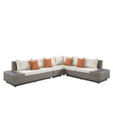 ACME Salena Patio Sectional & Cocktail Table, Beige Fabric & Gray Wicker  45020