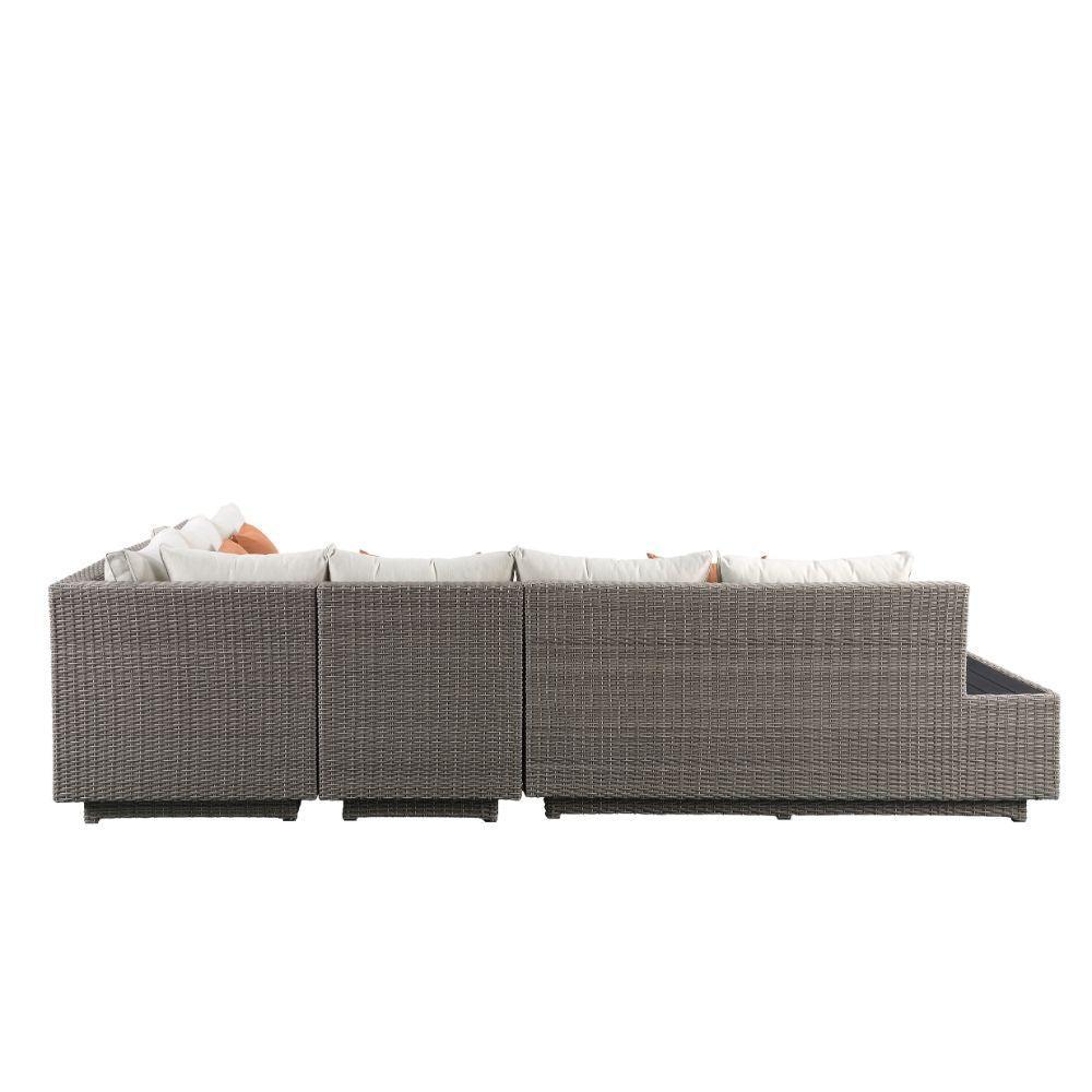 ACME Salena Patio Sectional & Cocktail Table, Beige Fabric & Gray Wicker  45020