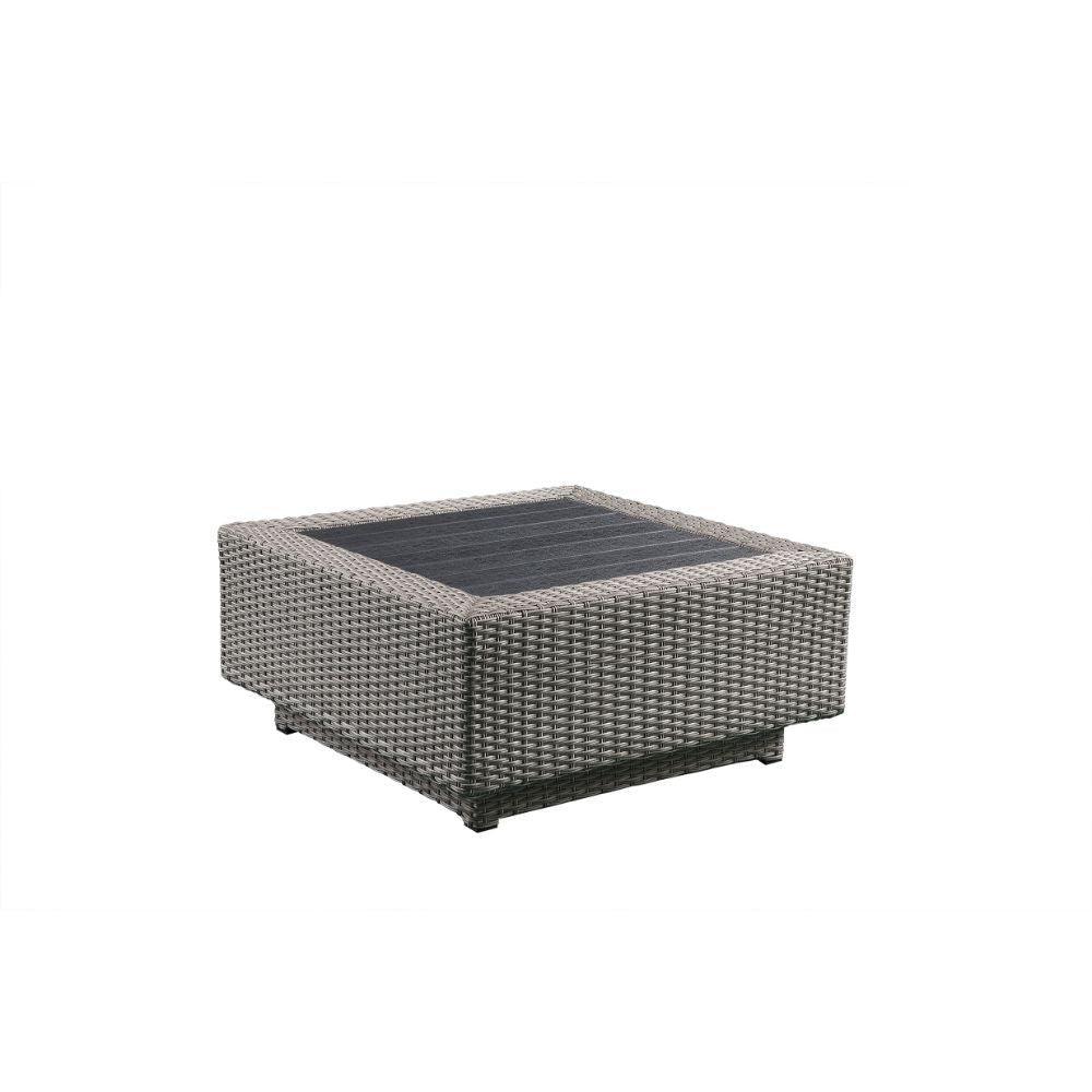 ACME Salena Patio Sectional & Cocktail Table, Beige Fabric & Gray Wicker  45020