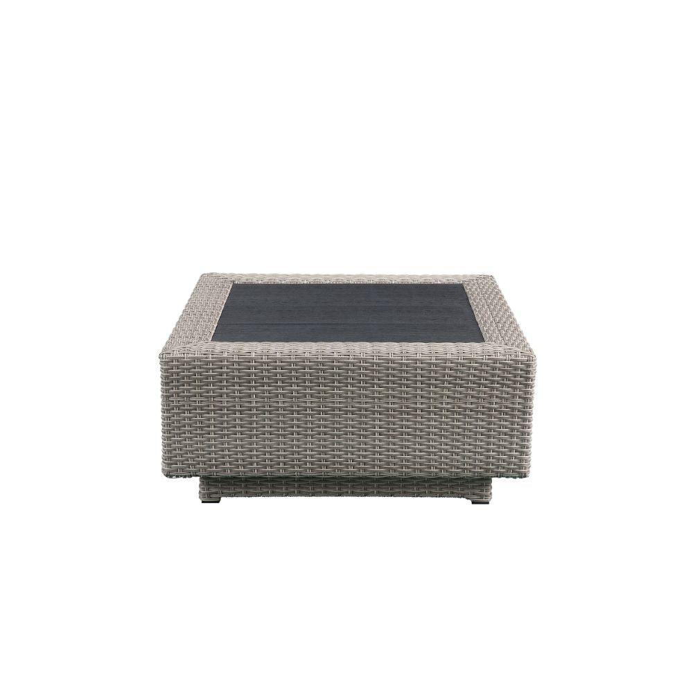 ACME Salena Patio Sectional & Cocktail Table, Beige Fabric & Gray Wicker  45020