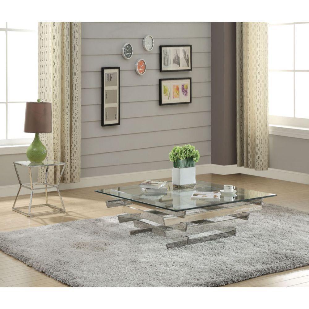 ACME Salonius Coffee Table, Stainless Steel & Clear Glass  84610