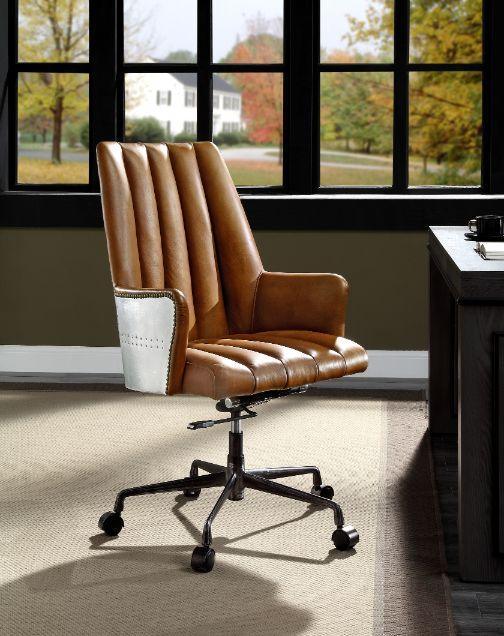 ACME Salvol Office Chair, Sahara Leather & Aluminum