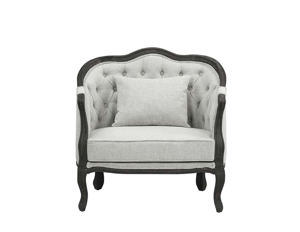 ACME Samael Chair w/Pillow, Gray Linen & Dark Brown Finish