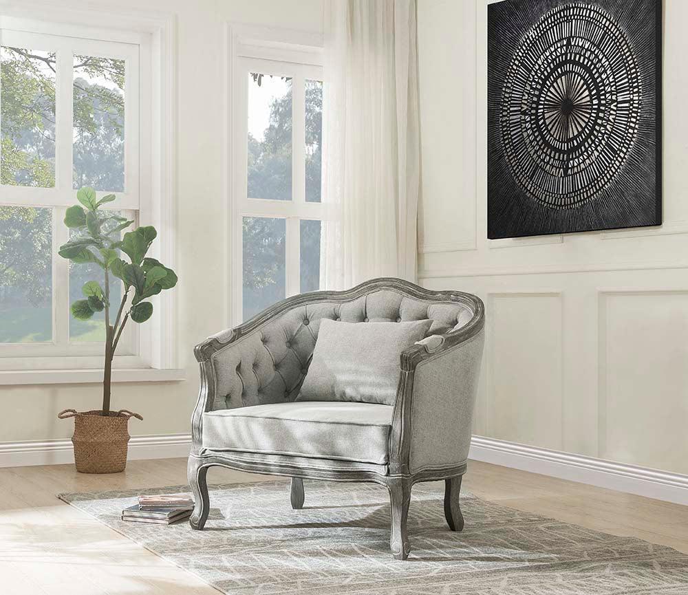 ACME Samael Chair w/Pillow, Gray Linen & Gray Oak Finish