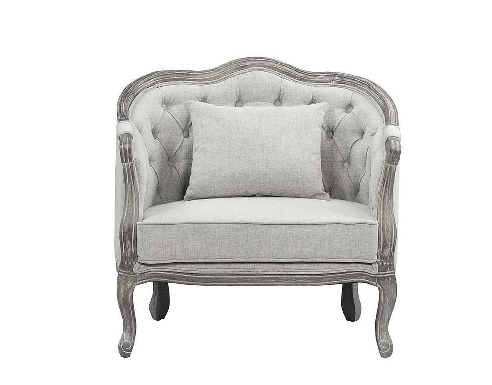 ACME Samael Chair w/Pillow, Gray Linen & Gray Oak Finish