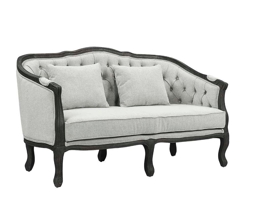 ACME Samael Loveseat w/2 Pillows, Gray Linen & Dark Brown Finish