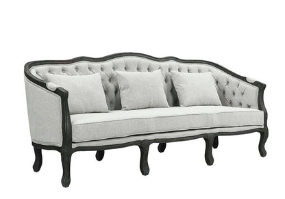 ACME Samael Sofa w/3 Pillows, Gray Linen & Dark Brown Finish