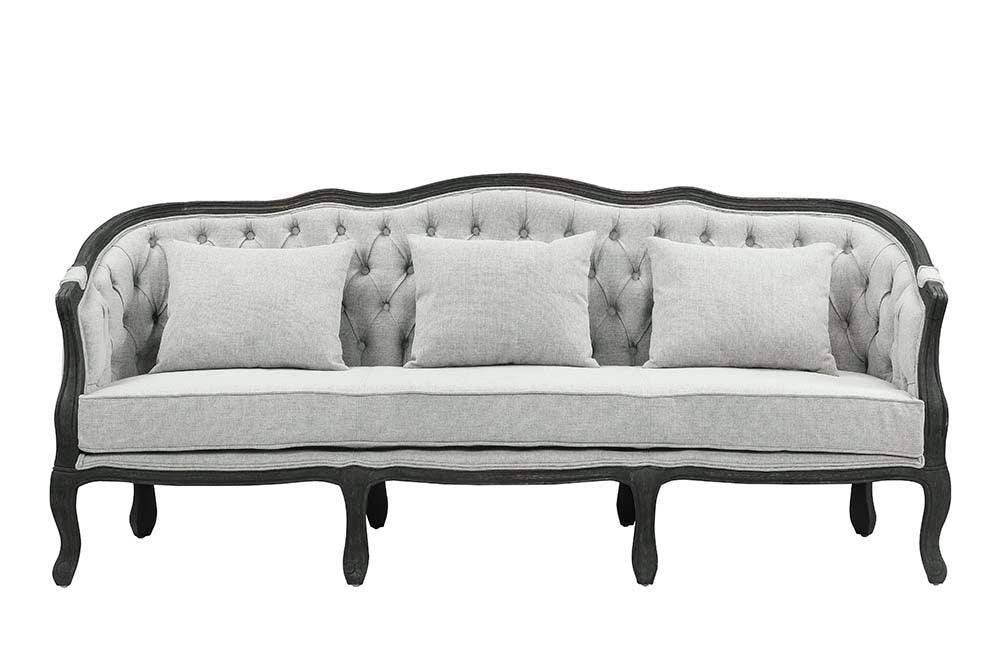 ACME Samael Sofa w/3 Pillows, Gray Linen & Dark Brown Finish