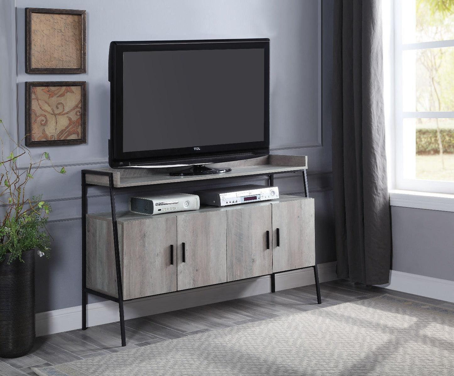 ACME Samiya TV Stand , Gray Oak & Black Finish