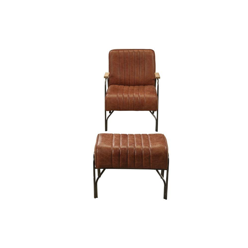 ACME Sarahi 2Pc Pack Chair & Ottoman, Cocoa Top Grain Leather