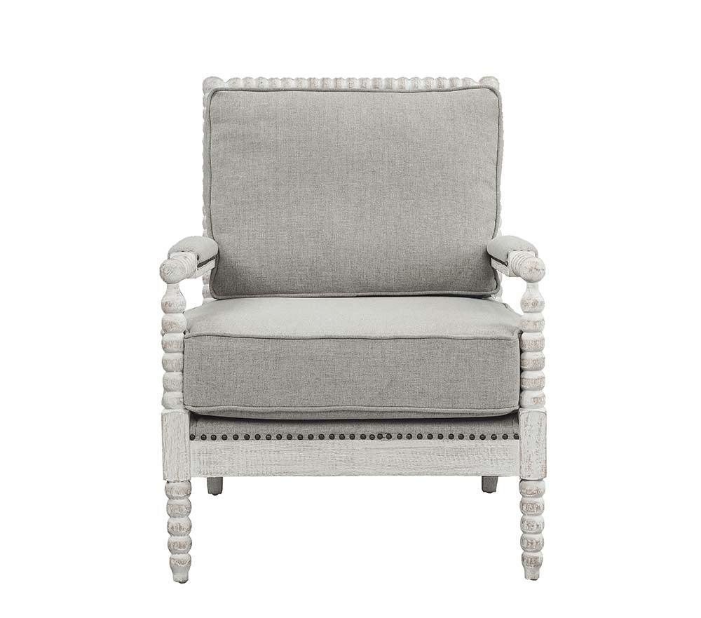 ACME Saraid Accent Chair, Gray Linen & Light Oak Finish