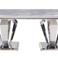 ACME Satinka Dining Table, Light Gray Printed Faux Marble & Mirrored Silver Finish