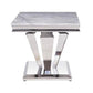 ACME Satinka End Table, Light Gray Printed Faux Marble & Mirrored Silver Finish