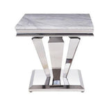 ACME Satinka End Table, Light Gray Printed Faux Marble & Mirrored Silver Finish