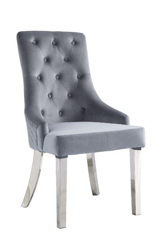 ACME Satinka Side Chair, Gray Fabric & Mirrored Silver Finish