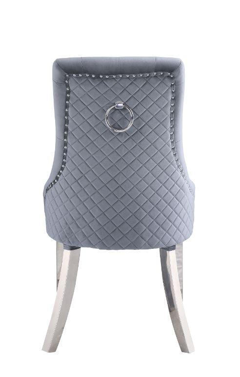 ACME Satinka Side Chair, Gray Fabric & Mirrored Silver Finish