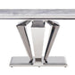 ACME Satinka Sofa Table, Light Gray Printed Faux Marble & Mirrored Silver Finish