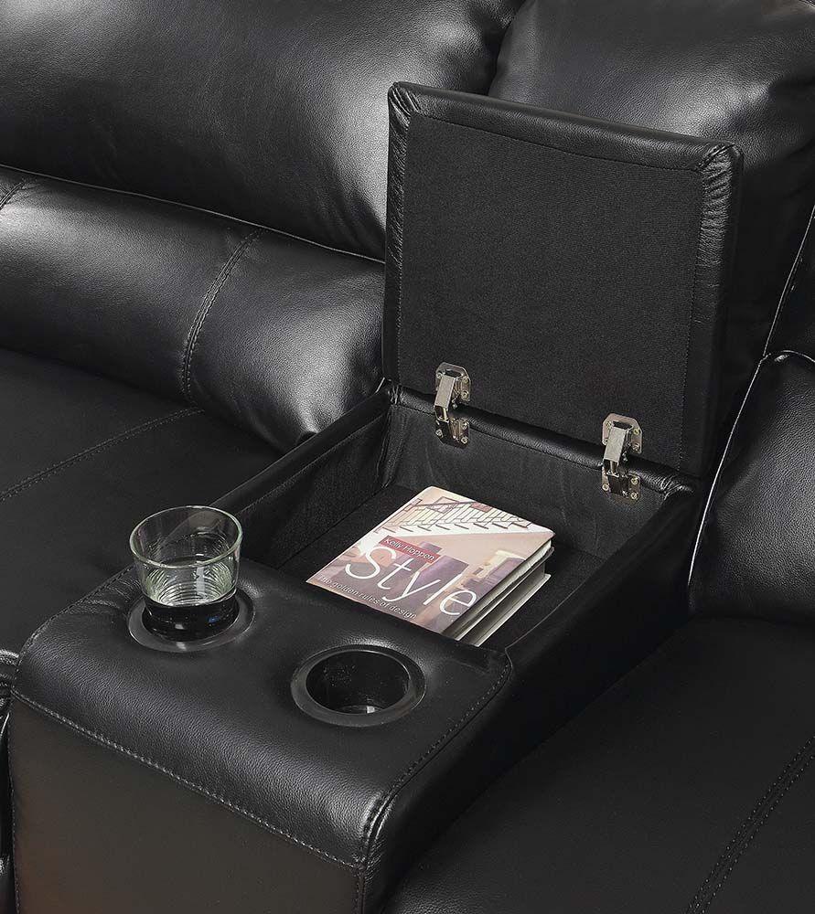 ACME Saul Sectional Sofa (Power Motion/USB Dock), Black Leather-Aire  54150