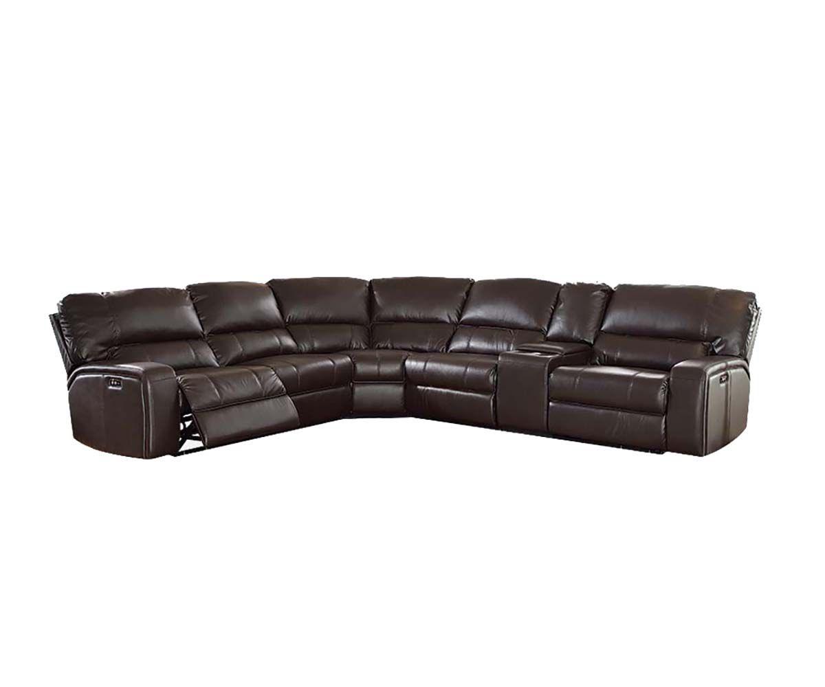 ACME Saul Sectional Sofa (Power Motion/USB Dock), Espresso Leather-Aire 54155