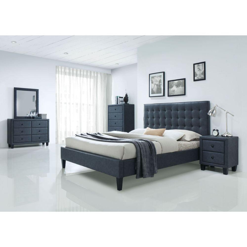 ACME Saveria Eastern King Bed, 2-Tone Gray PU  25657EK