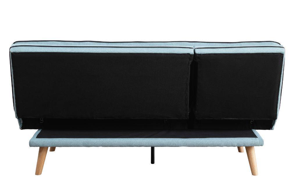 ACME Savilla Adjustable Sofa, Blue Linen & Oak Finish