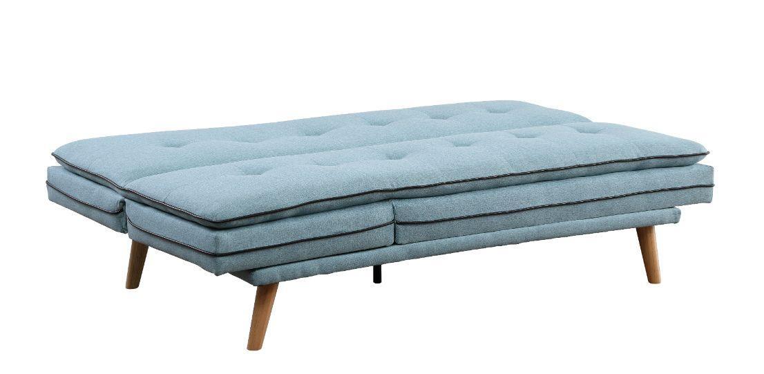 ACME Savilla Adjustable Sofa, Blue Linen & Oak Finish