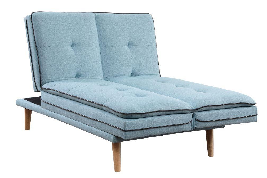 ACME Savilla Adjustable Sofa, Blue Linen & Oak Finish