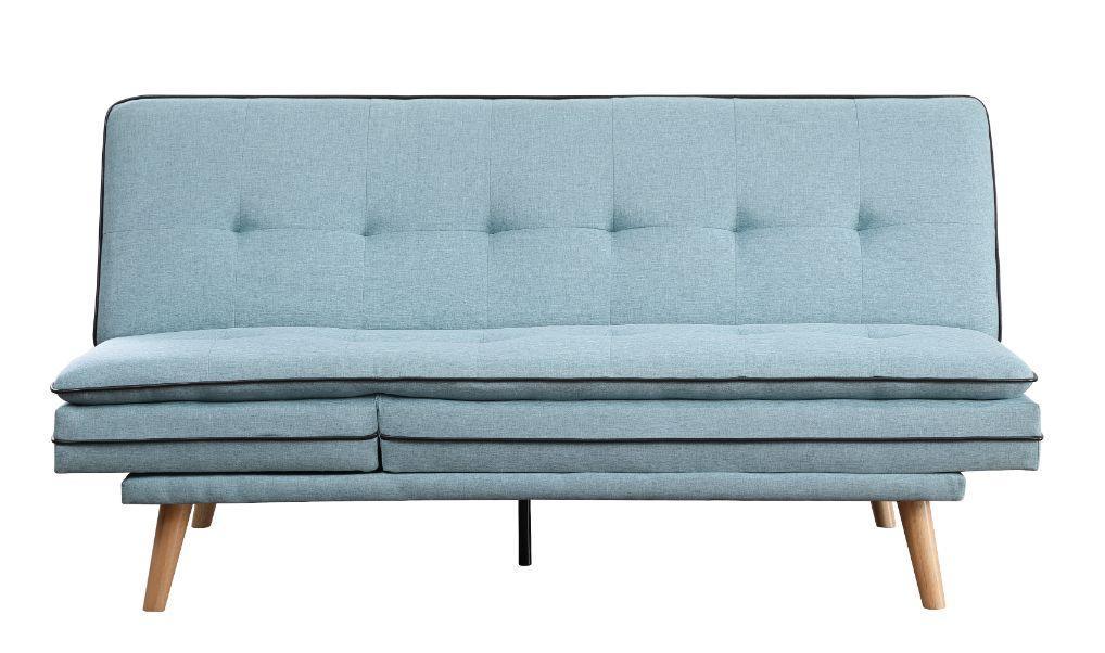 ACME Savilla Adjustable Sofa, Blue Linen & Oak Finish