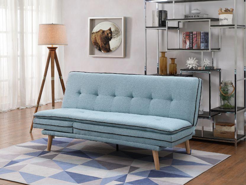 ACME Savilla Adjustable Sofa, Blue Linen & Oak Finish