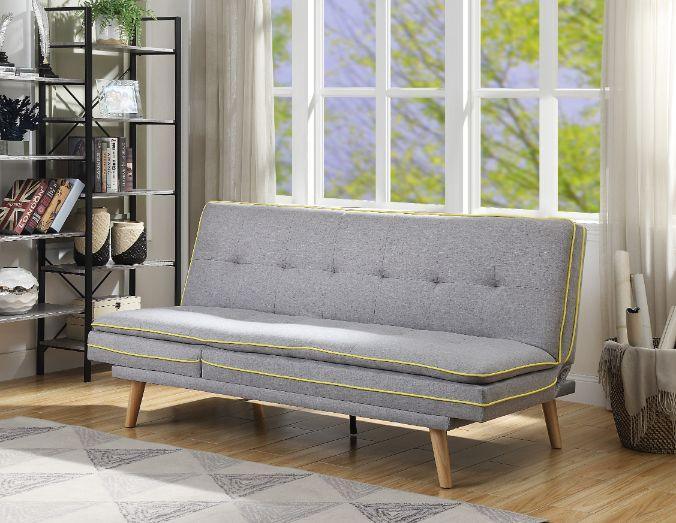 ACME Savilla Adjustable Sofa, Gray Linen & Oak Finish