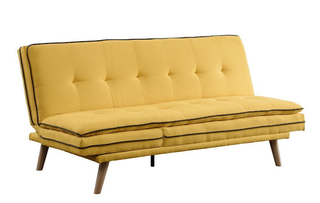 ACME Savilla Adjustable Sofa, Yellow Linen & Oak Finish