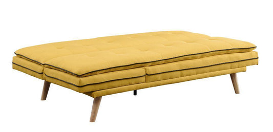 ACME Savilla Adjustable Sofa, Yellow Linen & Oak Finish