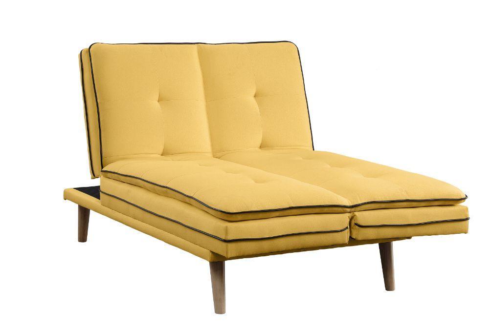 ACME Savilla Adjustable Sofa, Yellow Linen & Oak Finish