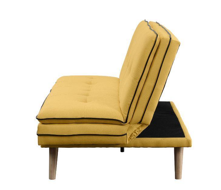 ACME Savilla Adjustable Sofa, Yellow Linen & Oak Finish