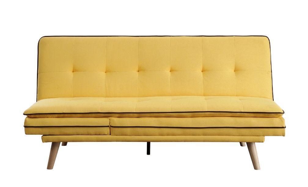 ACME Savilla Adjustable Sofa, Yellow Linen & Oak Finish