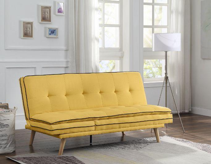 ACME Savilla Adjustable Sofa, Yellow Linen & Oak Finish