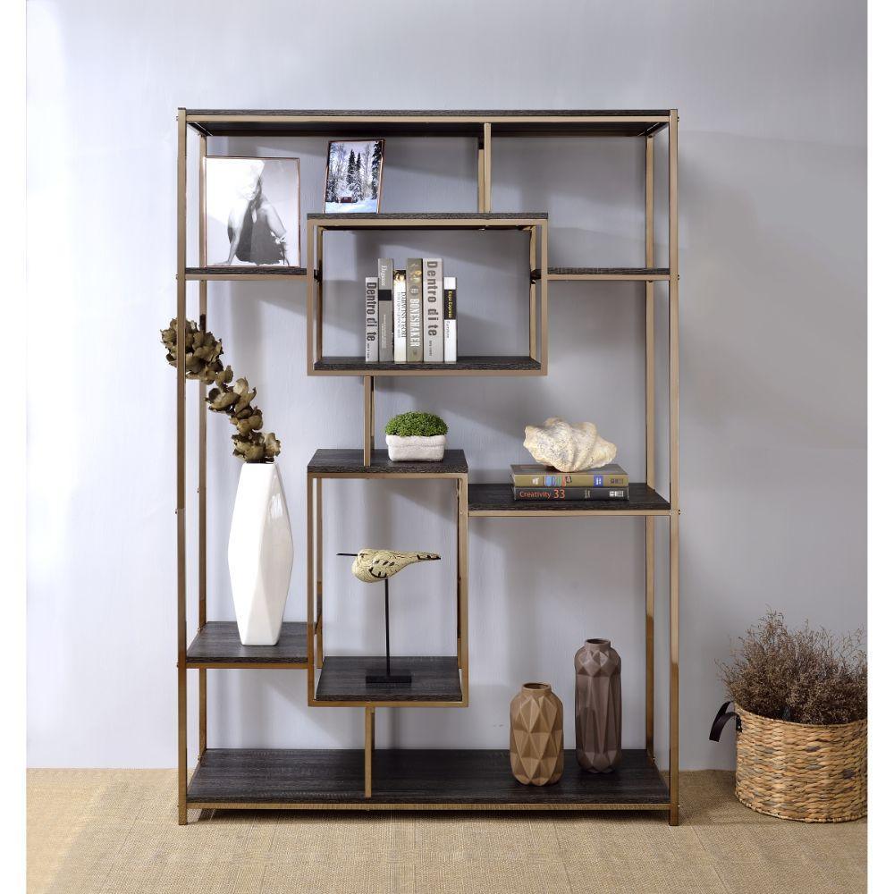 ACME Scaola Bookshelf, Rustic Gray Oak & Champagne