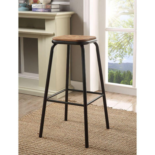 ACME Scarus Bar Stool (Set-2), Natural & Black, 30" Seat Height